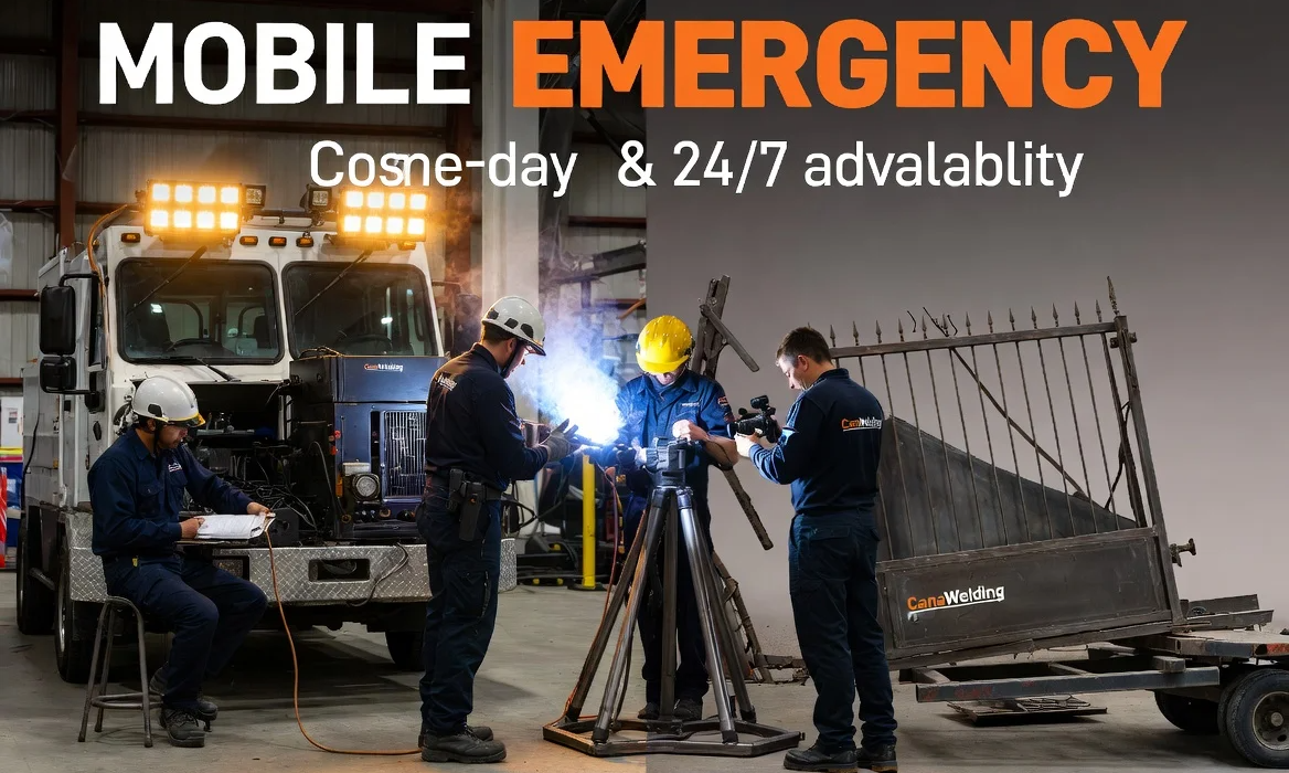 7 Welder documenting the finished repair with photos and paperwork, confident professional crew in branded gea