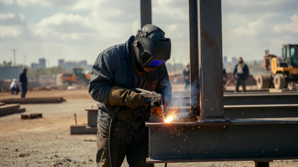 Active on-site MIG welding on a Toronto-area construction project